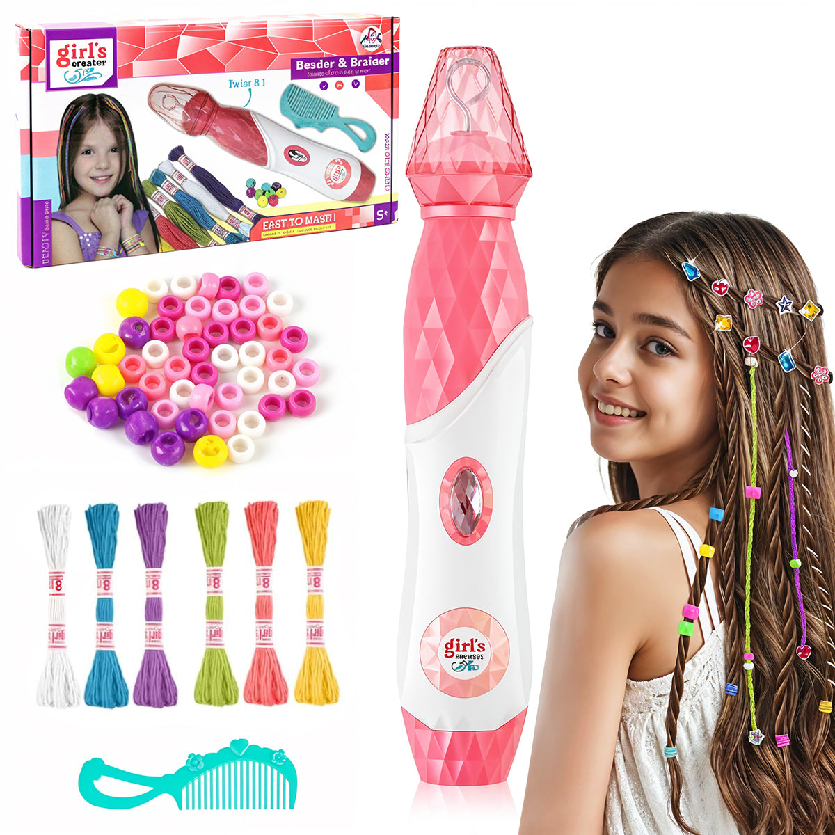 PATPAT Color Hair Braids Maker Electric Extension Hair Braids Making Machine Stylish Y2K Color Yarn Braids Maker Hair Styling Tool Set with Multi Color Yarns, Comb, Beads Charm PATPAT Color Hair Braids Maker Electric Extension Hair Braids Making Machine Stylish Y2K Color Yarn Braids Maker Hair Styling Tool Set with Multi Color Yarns, Comb, Beads Charm